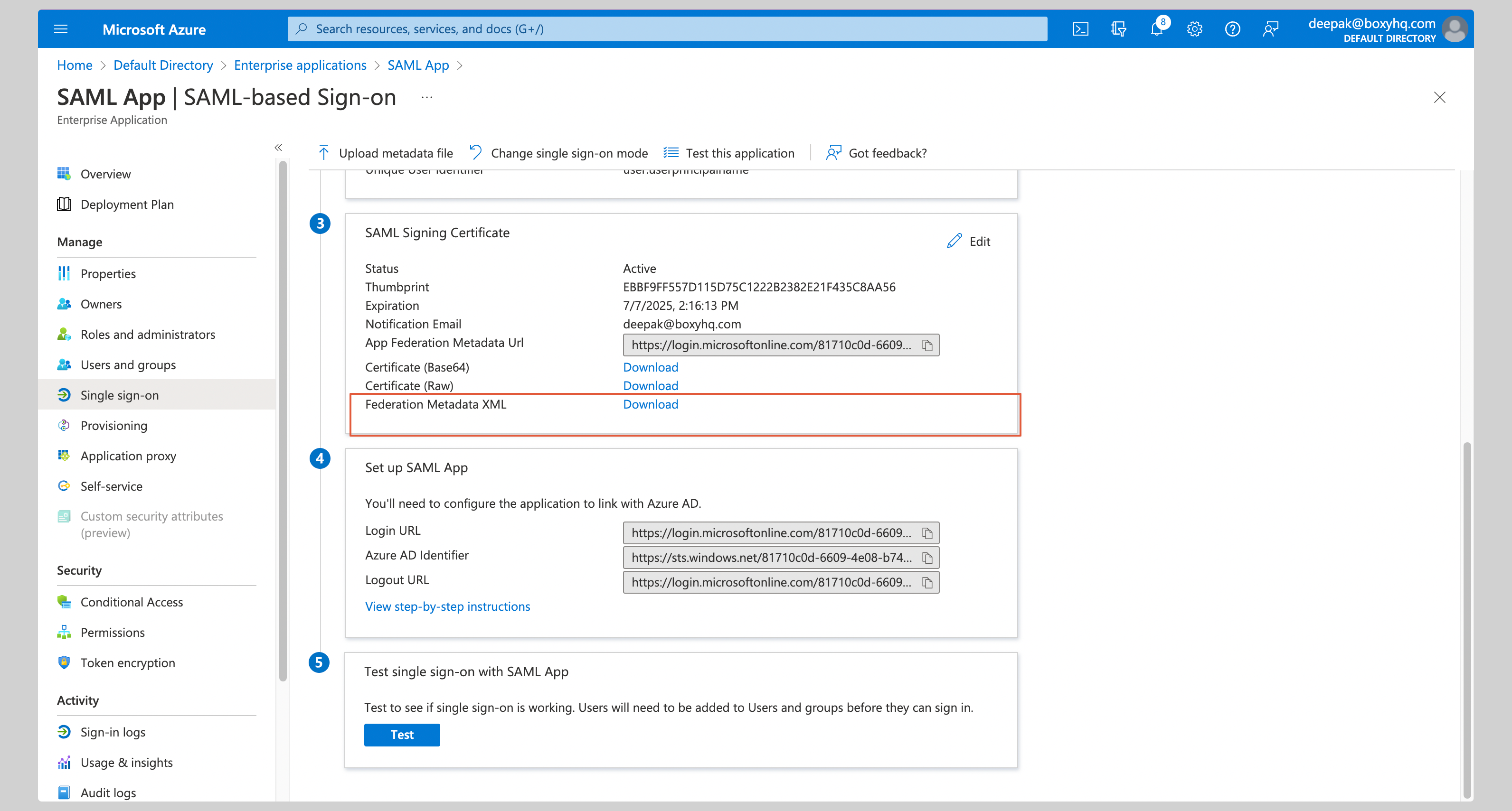 Microsoft Entra ID SAML Step 9